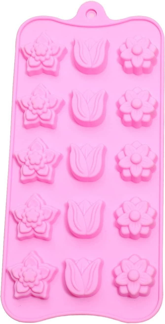 HEIGOO Candy Making Supplies,Silicone Cake Fondant Baking Molds, Tulip Flower Type Safe Cake Fondant Baking Molds, Use for Making, Chocolate, Cake Decoration, Candies and Biscuits, Pinks