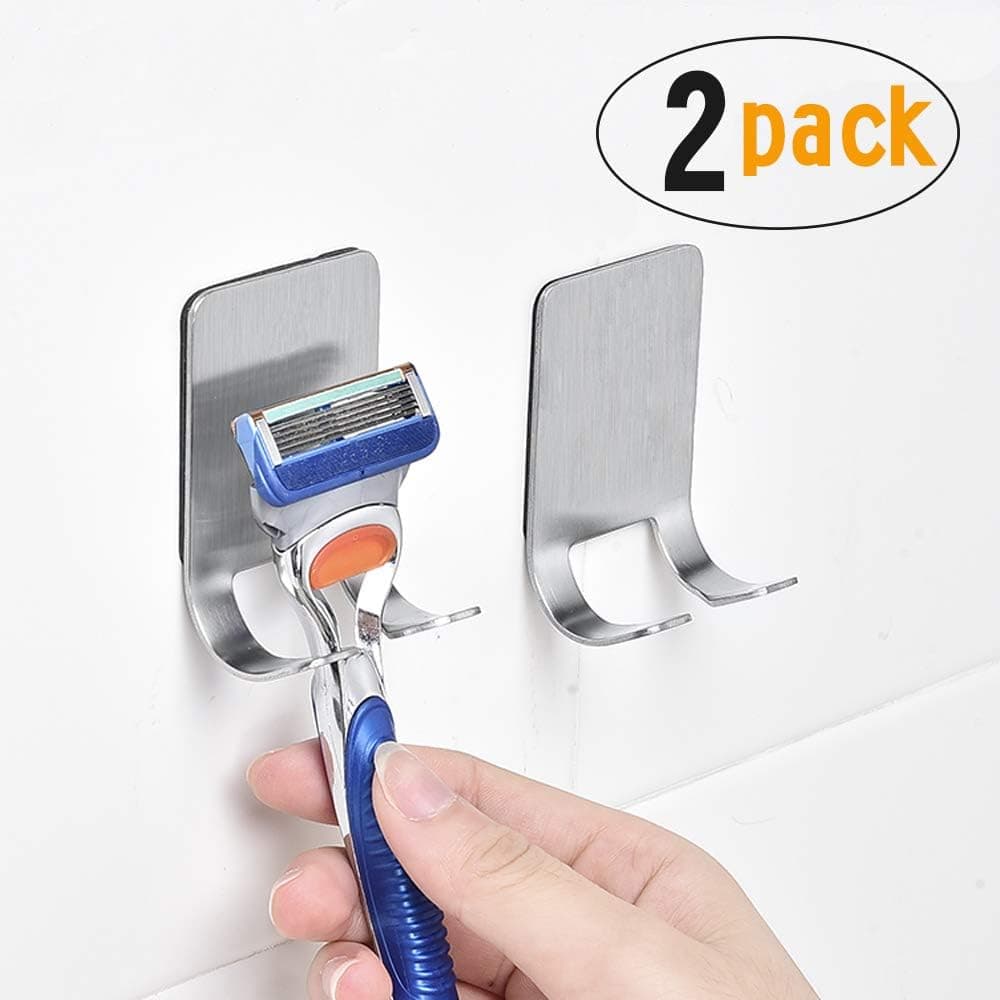 Razor Holder for Shower,Multi Purpose Adhesive Hooks Sticking Wall Hanger Stainless Steel Hook,for Home,Kitchen, Bathroom,used for Hanging Razor,Plug,Towel, Robe,Key,Hat Shaving Razor (2 pack)