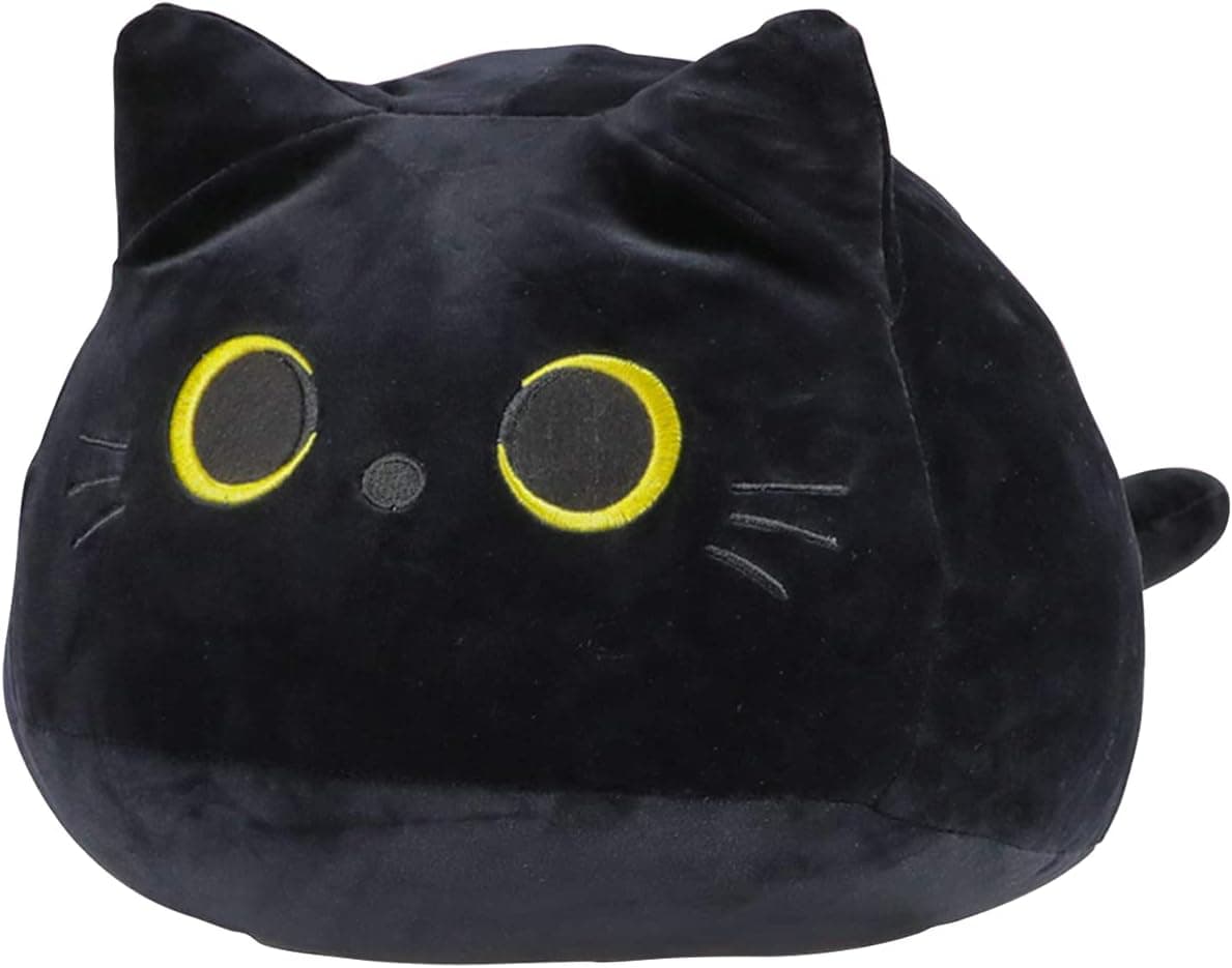 Black Cat Plush Pillow,Cat Pillow Black Cat Stuffed Animal,Kawaii Cat Shape Design Sofa Pillow Decoration Doll Back Cushion,Christmas Birthday Party for Adults Kids Girls Boys