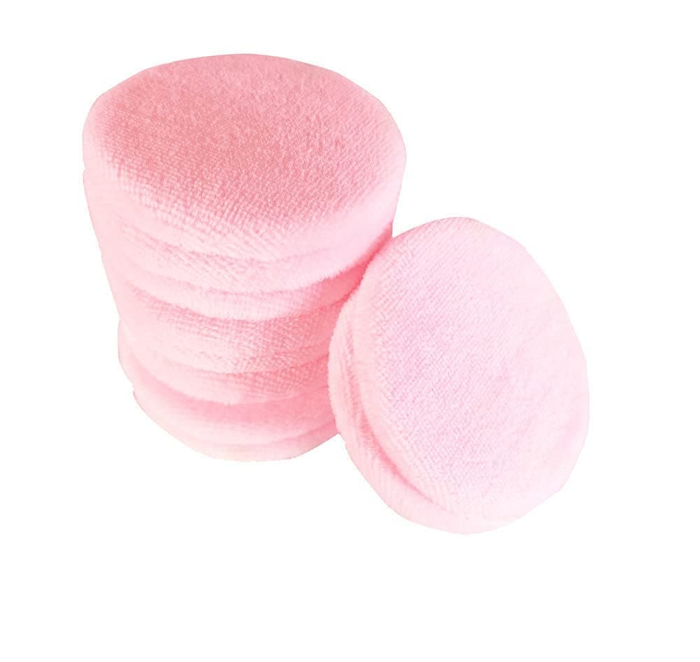 DADIWEY 100pcs Round Face Powder Pads Blending Sponge Puff, Cosmetic Cotton Makeup Puff with Strap for Powder Foundation, Loose Mineral Powder, Body Powder (60 x 7mm Pink)