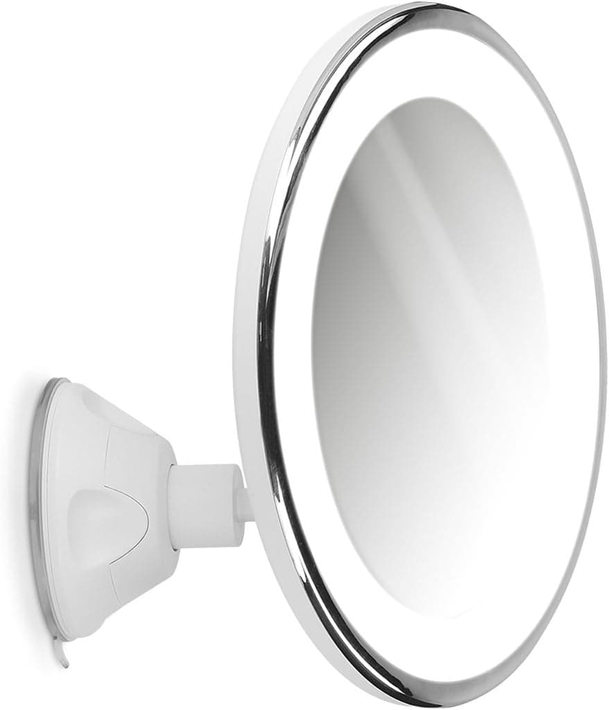 Navaris Magnifying Mirror with Suction Cup - 7X Magnification Mirror with Light - Wall Mounted LED Bathroom Mirror for Makeup, Face, Shaving - White