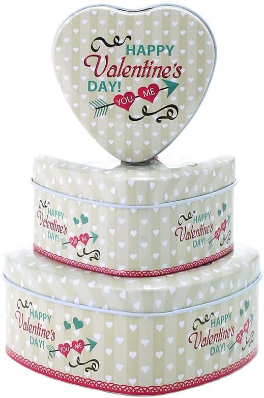 Small Heart Shape Gift Box Valentine's Day Candy Tins Cookie Tins DIY Candy Containers Food Storage Extra Thick STEEL-Set of 3 (HEART2)