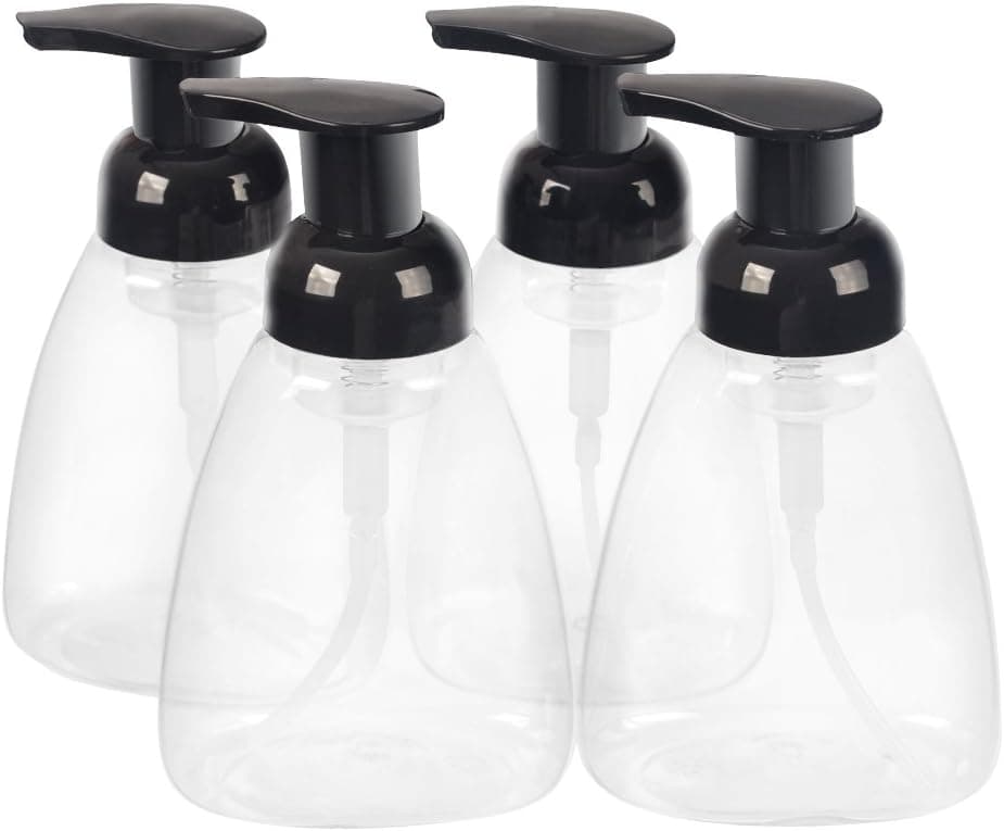 4 Pack,10 oz 300ml Foaming Liquid Soap Containers,Foaming Soap Dispensers Pump Bottles,BPA Free Refillable Soap Bottles for Homemade Liquid Soap,Dish Soap,Body Wash and Bathroom.