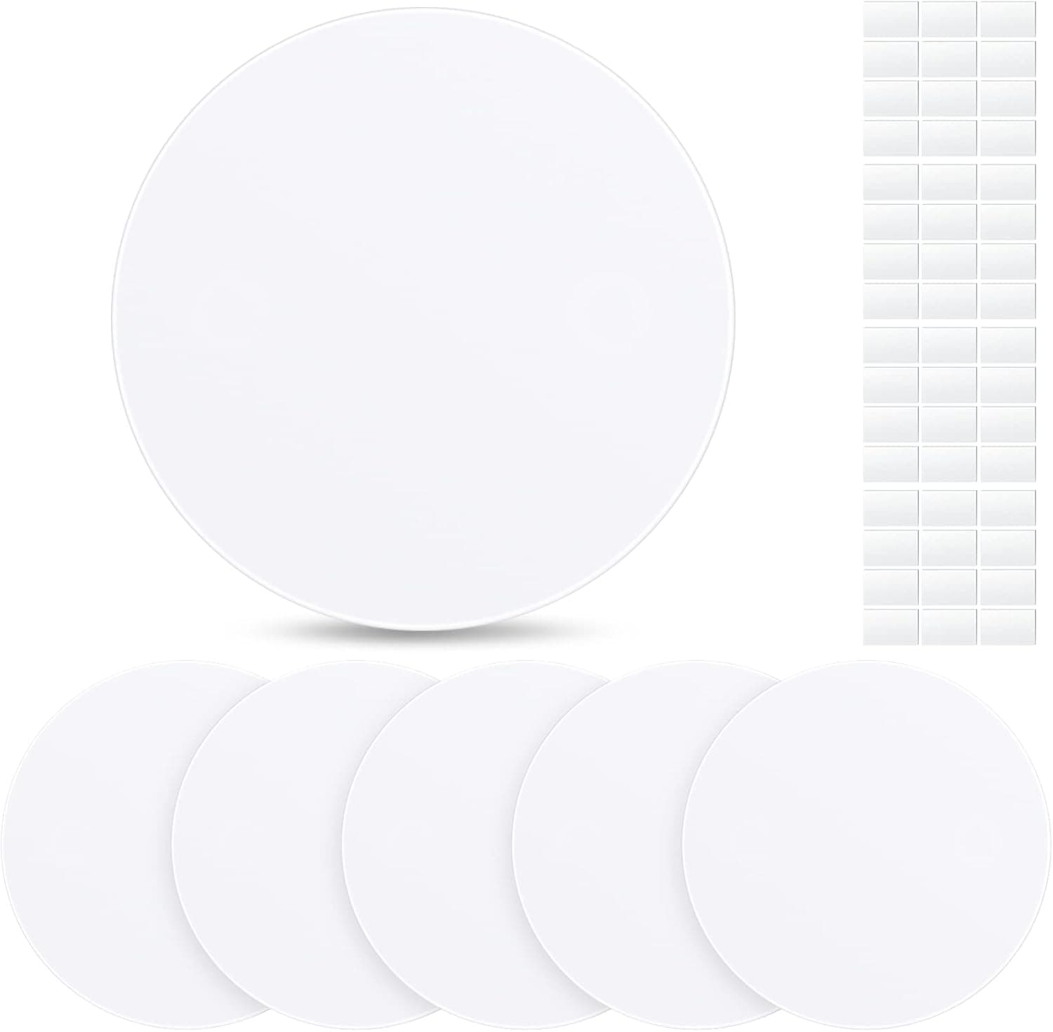 6 Pcs Plastic Flat Blank Plate Wall Hole Cover Ceiling Cover Plate, Circle Electrical Box Cover with 48 Pcs Double Faced Adhesive Tape for Ceilings or Wall (Round, 5 Inch)