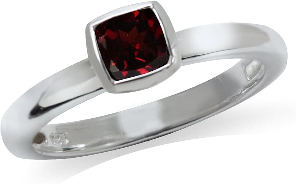 Silvershake Cushion Cut Birthstone Gemstones 925 Sterling Silver Stackable Solitaire Ring