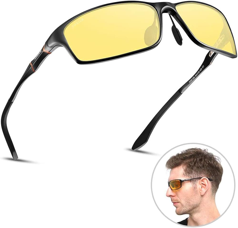 SOXICK Night Driving Glasses, HD Night Vision Glasses for Driving Anti-Glare Polarized (#Yellow 8)
