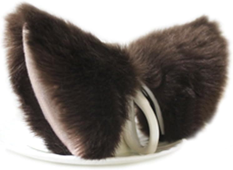 E-TING Cat Fur Ears Hair Clip Anime Cosplay Costume Brown with Beige Inside