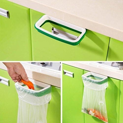 Gotd Portable Trash Bag Holder Organizer Holder Kitchen Garbage Hook Over The Cabinet Wastebasket Trash Can Basket Bag Holder for Kitchen, Hanging Cupboard Tailgate Stand Storage Bags Rack (Green)