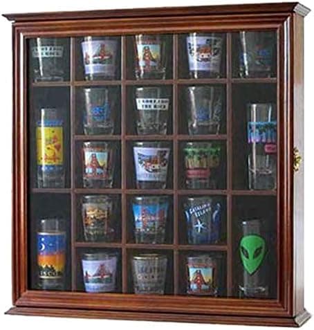 Shot Glass Display Case Wall Cabinet Shadow Box, with glass door, Walnut Finish SC01-WAL