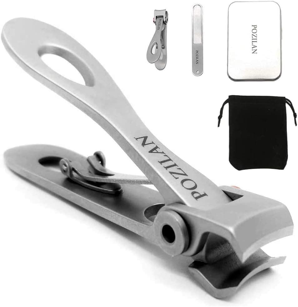 POZILAN Nail Clippers Set with File Fingernail & Toenail Clipper for Men Women & Kids- Professional Wide Jaw Opening Stainless Steel Sharp Sturdy Trimmer Fake Thick Toe Nail Cutter Tool Kit