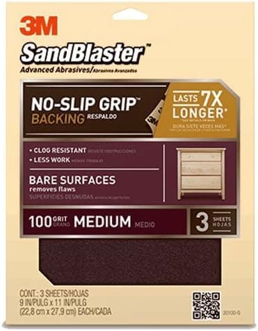 3M SandBlaster Bare Surfaces Sandpaper, 100-Grit, 9-Inch by 11-Inch