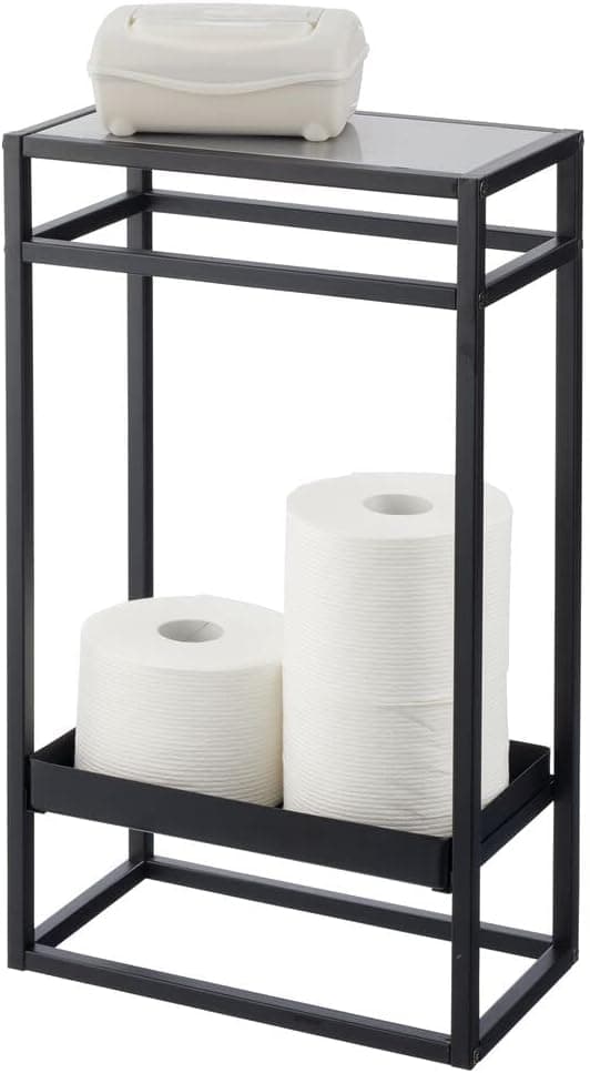 mDesign Modern Narrow 2-Tier Toilet Paper Roll Holder Stand for Master or Guest Bathroom Storage Organization - Holds 4 Mega and Regular Rolls - Citi Collection - Matte Black/Gray