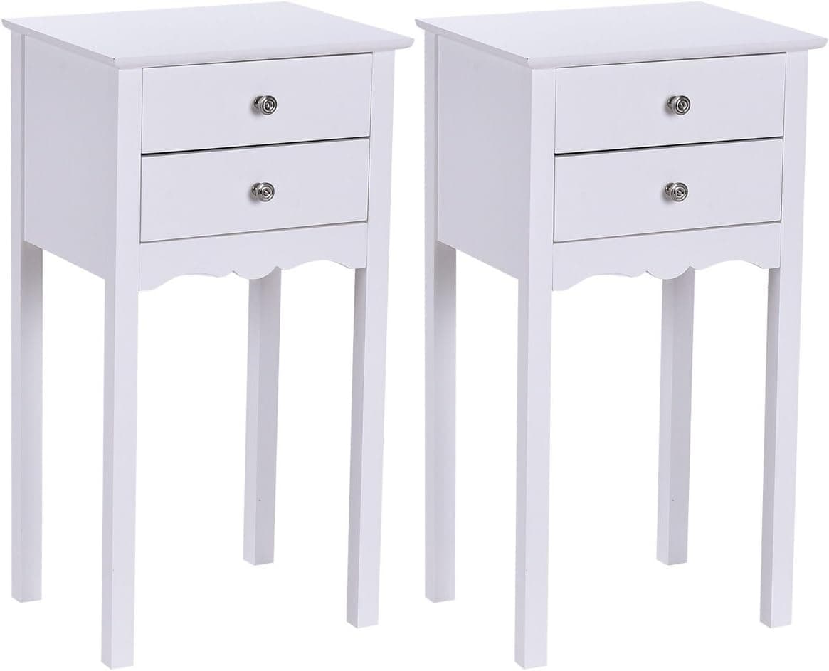 Giantex 2 Pcs End Table w/ 2 Drawers Side Table Nightstand Multi-Purpose Accent Table Living Room Bedroom Home Furniture (2, White)