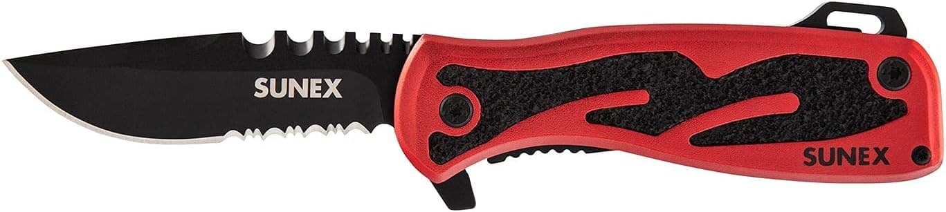 Sunex KNWIREB Wire Biter Electrician's Knife with Drop Point Blade with #2 Bit Driver, Dual Serrated Edges, Lightweight Aluminum Handle & Multi-Purpose Clip