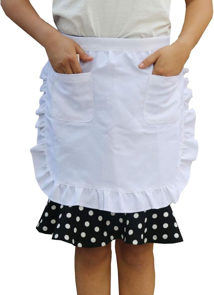 Halloween Costumes for Women Half Apron YuBoBo White With 2 Pocket, Coffee Apron Adjustable, Restaurant Apron, Classic Apron, Halloween / Christmas Cosplay Apron, Easy Clean Fabric