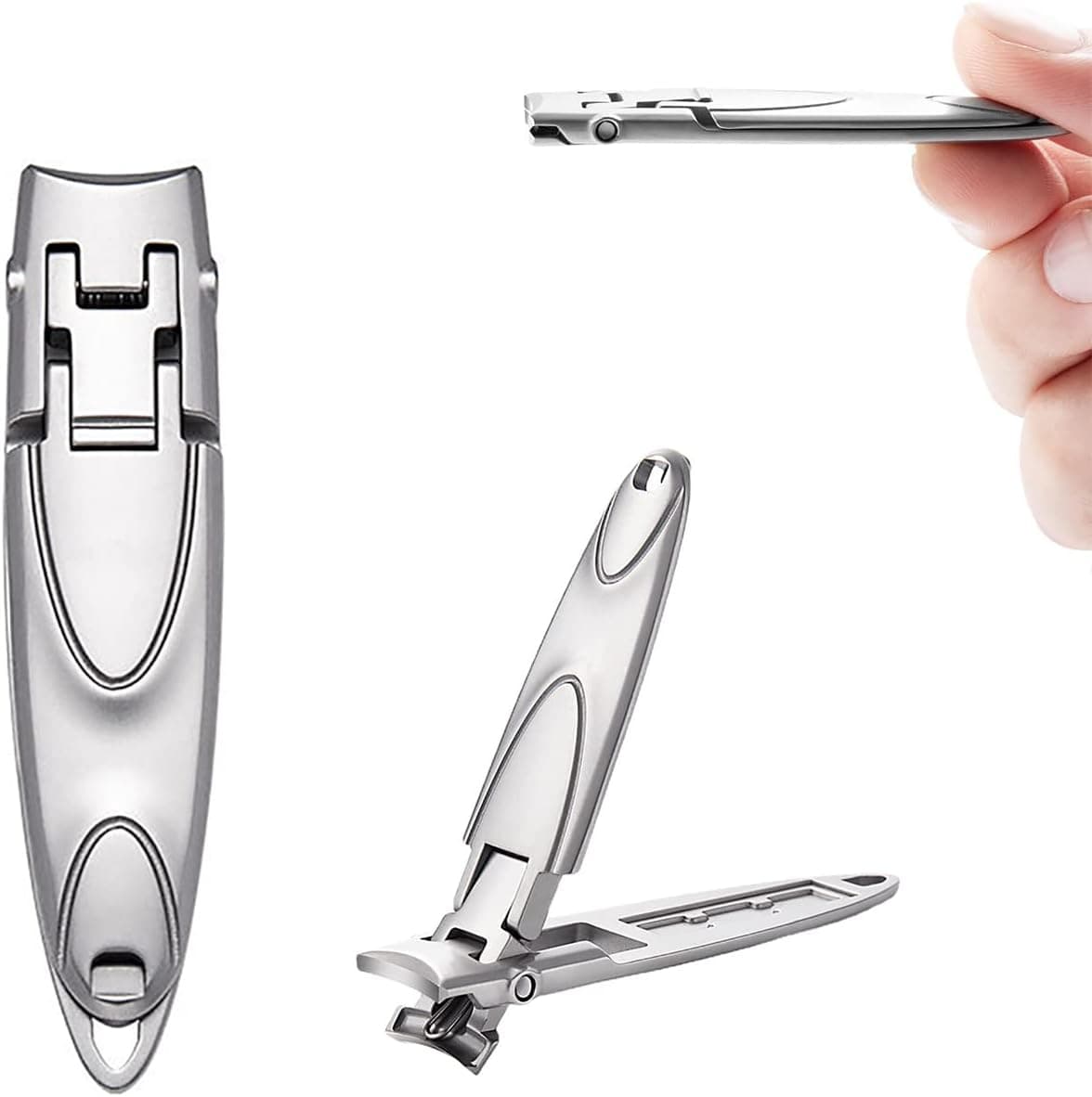 New 0.5cm Ultra-Thin Portable Nail Clippers Cutters, Anti Splash Stainless Steel Nail Clipper Cutters for Fingernail and Toenail Manicure Nippers Pedicure Tool (Silver)