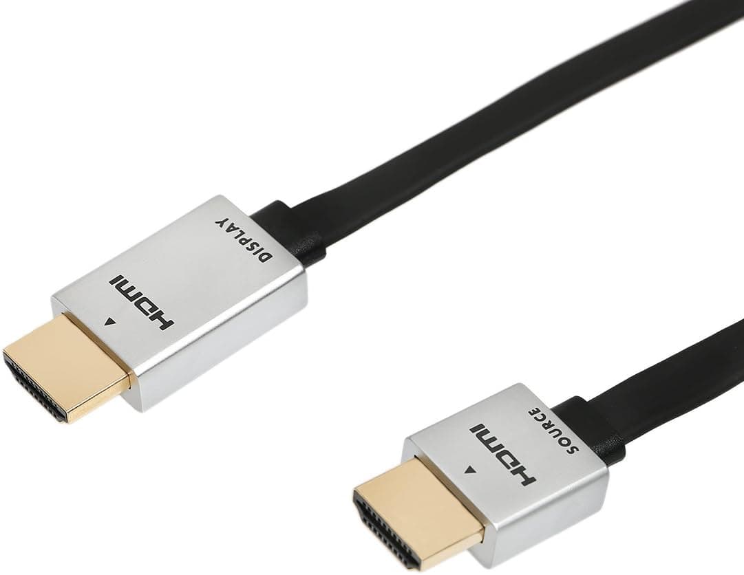 Ysimda Flat Ultra Slim Flexible Series Redmere Active HDMI 2.0 A to A High-Speed Cable, Metal Plug, 12ft, 18G, Supports Ethernet, 3D, 4K and Audio Return