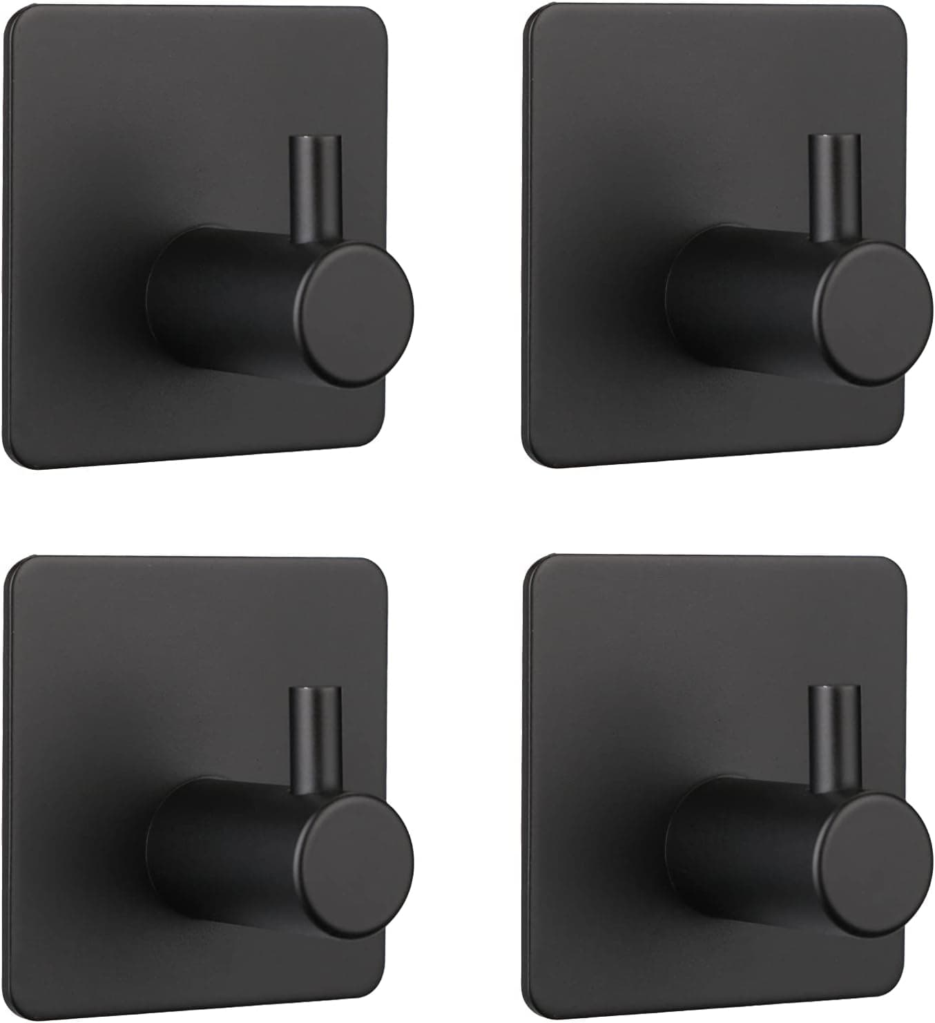 LANYV Adhesive Hooks, Heavy Duty Wall Hooks Towel Hooks Wall Hangers Waterproof Stainless Steel Sticky Hooks No Drill Door Hook, Stick on The Wall, Door, Bathroom, Kitchen, Office-4 Packs (Black)