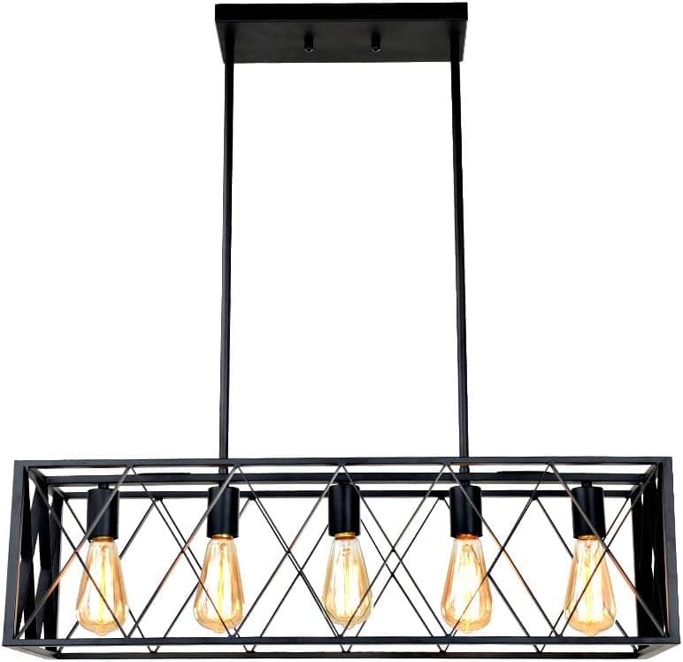 U/A Modern 5-Light Industrial Kitchen Island Lighting, 30.3" Rectangular Farmhouse Pendant Light for Dining Room, Vintage Metal Island Light for Kitchen Living Room Restaurant