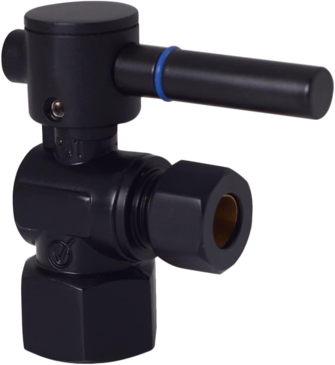 Westbrass R103BL-62 1/4-Turn Lever Handle Angle Stop Shut Off Valve, 1/2" IPS x 3/8" OD, Matte Black