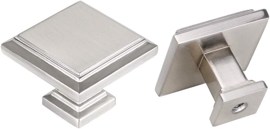 homdiy 5 Pack Cabinet Knobs Square Knobs - HD9111SNB Drawer Knobs Brushed Nickel Cabinet Hardware Solid Knobs for Dresser Drawers
