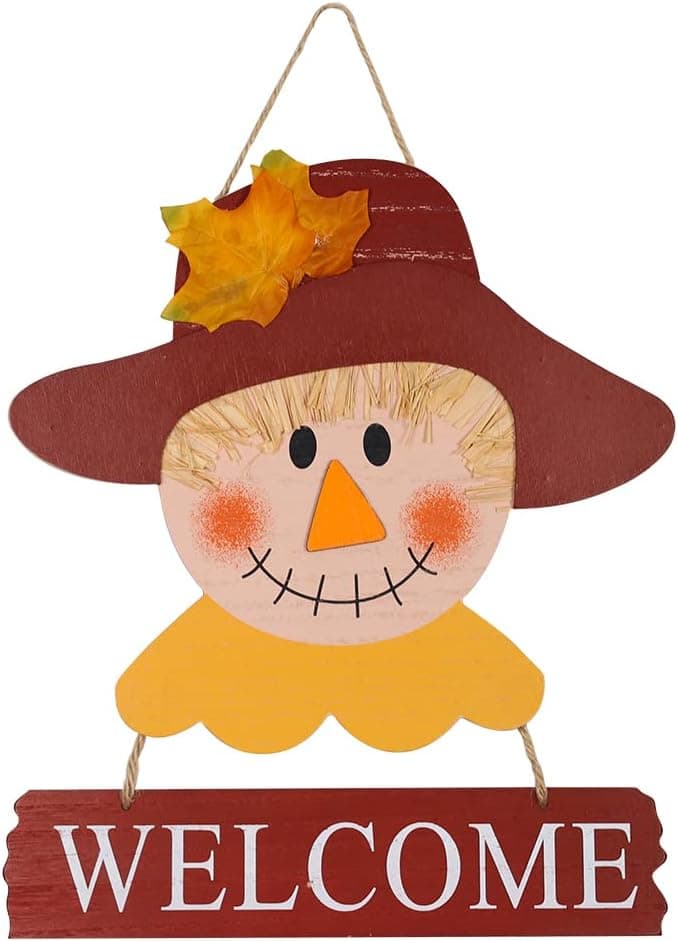 Thanksgiving Decorations, MEETYAMOR Fall Decorations for Home, Large Size Wooden Fall Scarecrow Welcome Sign for Front Door Fall Decor, Decorative Door Sign for Wall, Room, Mantel, Indoor Outdoor