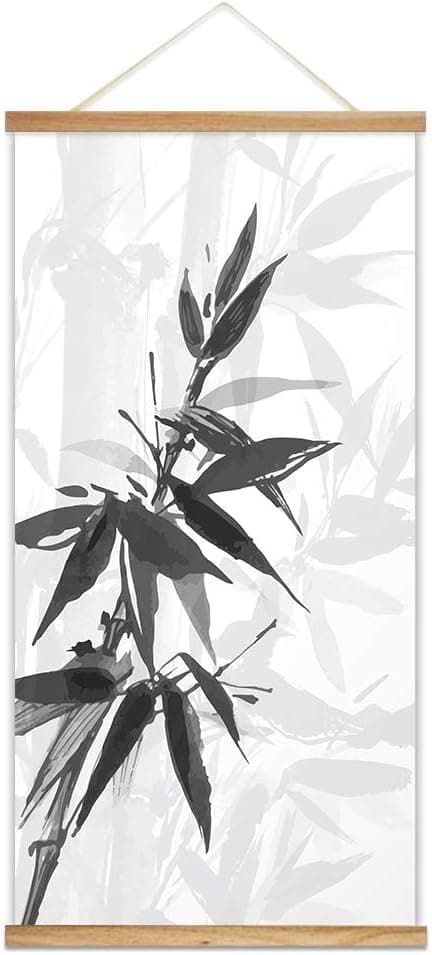 NWT Hanging Poster Magnetic Wooden Framed, Ink Bamboo Painting Designs Home Wall Poster Prints Decoration Ready to Hang - 18"x36"