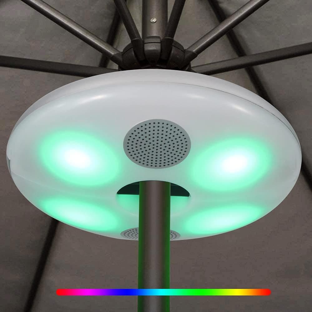 Patio Umbrella Light with Bluetooth Speaker,USB Charging RGB Color Smart Parasol Light, Portable LED Outdoor Waterproof Cordless Camping Tents Lamp for Camping, Garden Yard, Night Party