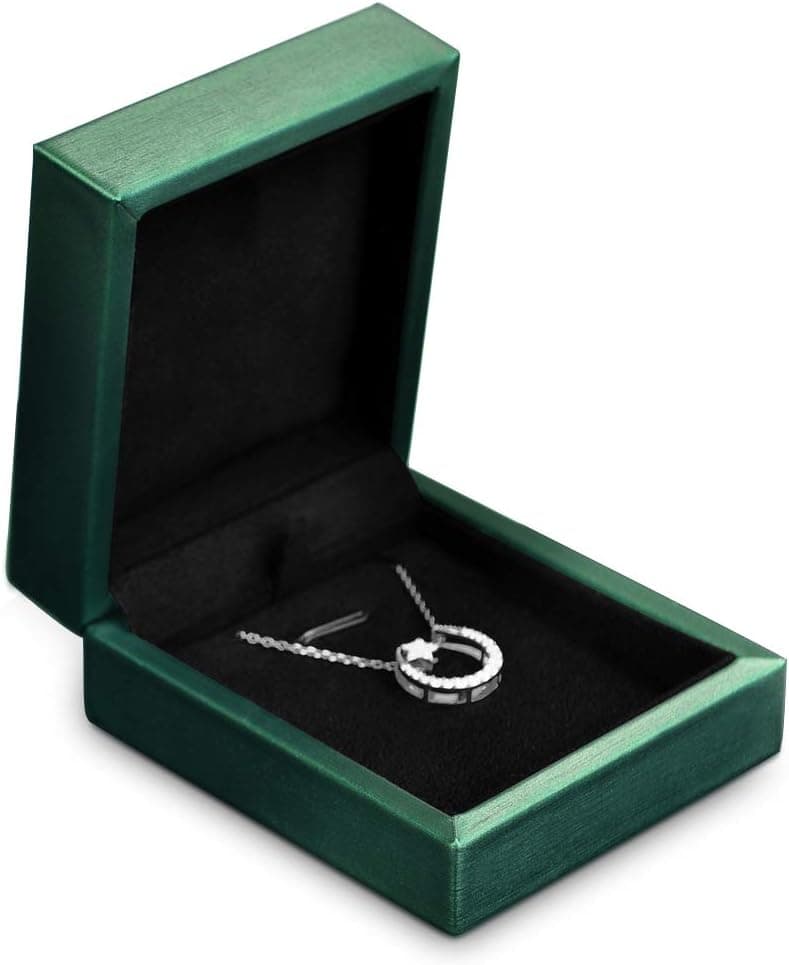 Woodten Pendant Necklace Box Green Jewelry Pendant Box PU Leather Necklace Gift Box