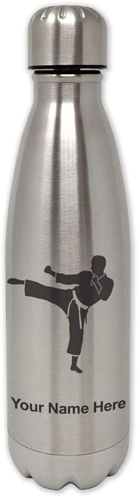 SkunkWerkz Water Bottle, Karate Man, Personalized Engraving Included