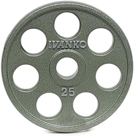 Ivanko E-Z Lift Cast Iron Olympic Plates with Holes - 25 lb. Pair for use with Olympic Weightlifting Bars