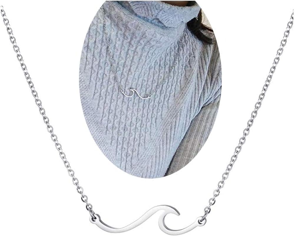 Wave Necklace for Women Teen Girls,Line Ocean Wave Pendant Necklace Hawaii Sea Beach Friendship Jewelry