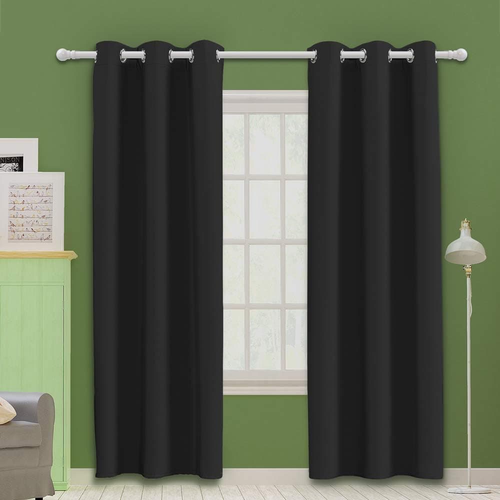 MOOORE Black Bedroom Blackout Curtains, Thermal Insulated Top Eyelet Grommet Darkening Window Decoration Drapes for Room | Living Room | Kitchen | Nursery 42 X 63 Inch Drop Black 2 Panels