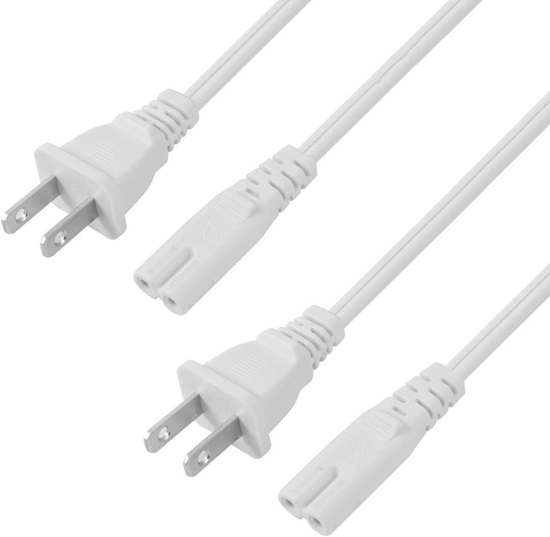 VSEER 2-Pack 2-Slot Non-Polarized UL Listed SPT2 18AWG Universal Replacement Power Cord (NEMA 1-15P to IEC C7),White (3FT)