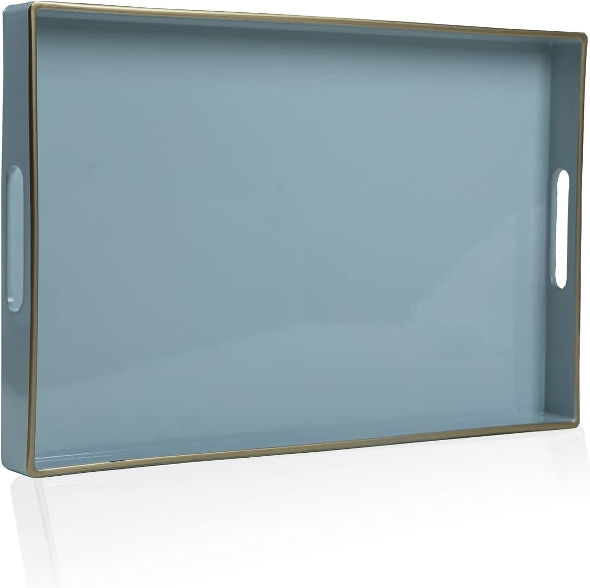 Begins Round Decorative Tray, Plastic Tray with Handles, Modern Vanity Tray and Serving Tray, Coffee Table, Kitchen, Size 13x13x1.57inch” (Light Blue-Rectangle)