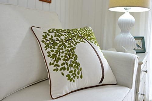 Sanmetex18 X 18" Embroidered Cotton Linen Decorative Throw Pillow Cover Cushion Case Pillow Case - The Tree of Life (Color Green)