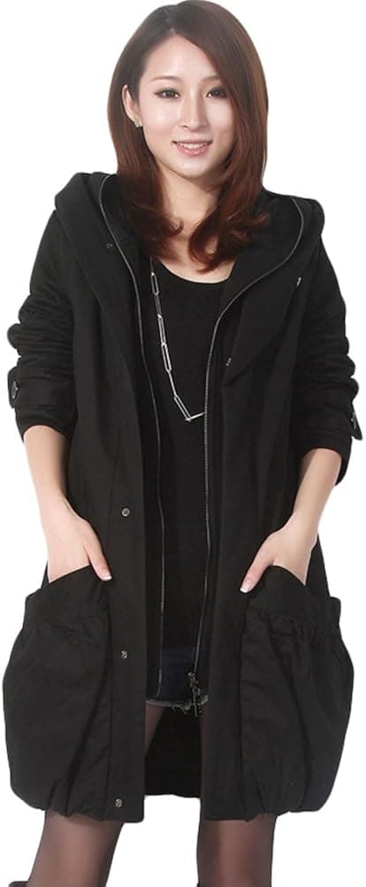 Mordenmiss Women's Winter Thick Outerwear Coat with Big Pockets (XL fits US M, Black)