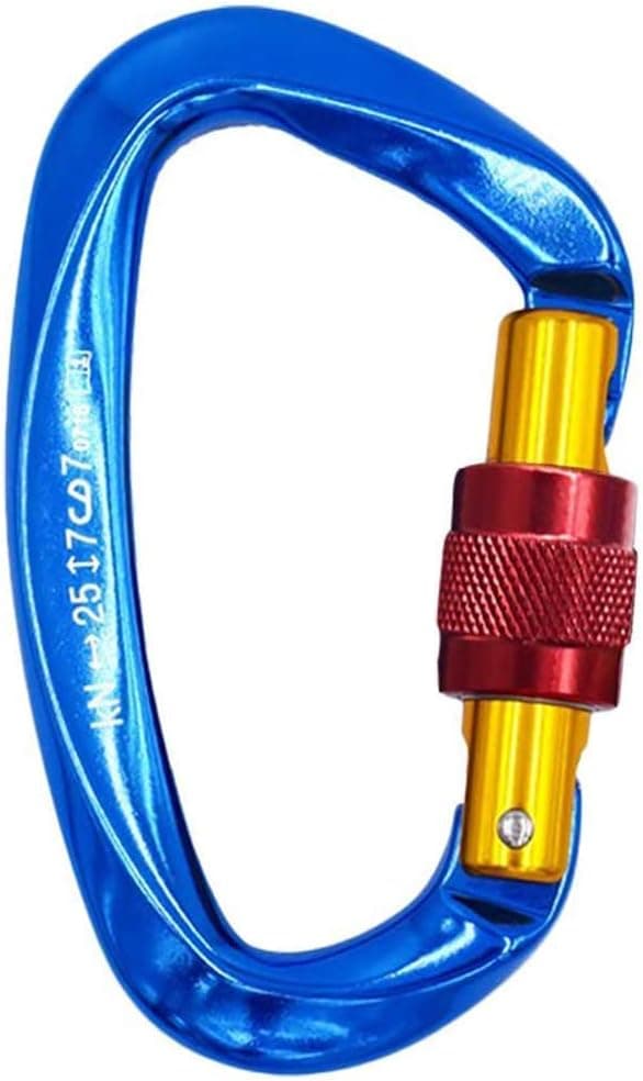 NewDoar Heavy Duty Locking Clips 25KN/5620 lbs,Screwgate Locking for Keychain Dog Leashes&Harness, for Camping, Hiking, Swing, Hammock(D Shape Blue 1Pcs)