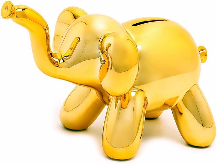 Made By Humans Balloon Money Bank - Baby Elephant - Unique Piggy Bank Gift for Cool Kids and Adults - Gold