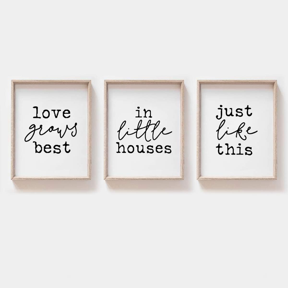 MoharWall Minimalist Wall Prints Love Quotes Wall Art Poster, Love Grows Best in Little Houses Just Like This, House Living Room Bedroom Decor