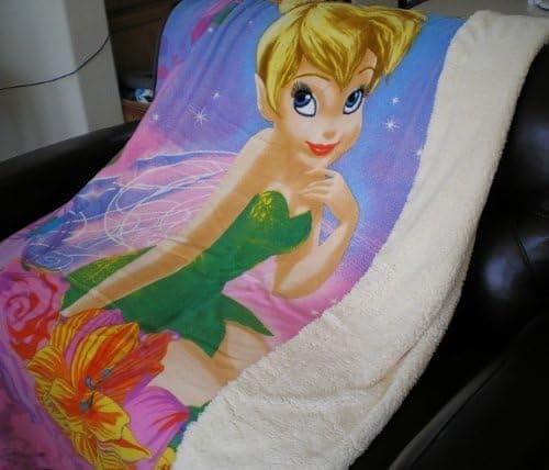 Disney Twin Size Reversible Super Soft Micro Fiber and White Plush Blanket, Tinkerbell