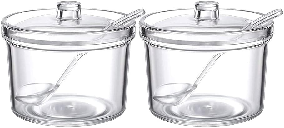 2pcs Clean Acrylic Sugar Bowl Spice Jar Spice Storage Pot with Lid and Spoon