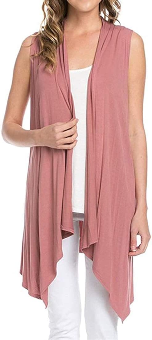 Azules Women's Sleeveless Asymmetric Hem Open Front Cardigan [Made in USA]