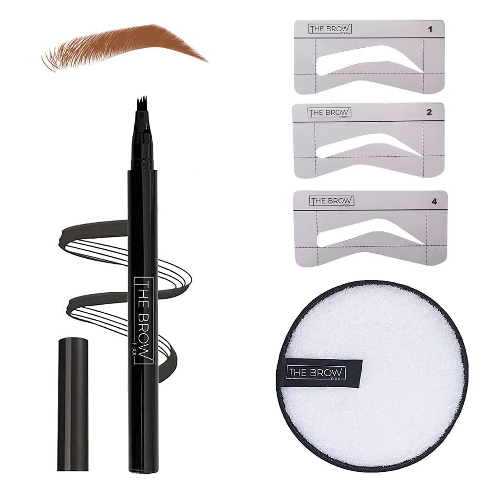 Microblading Waterproof Eyebrow Tattoo Pen - Reusable Makeup Removal Pad & 3 Eyebrow Stencils – Micro Fork Brow Pencil – The Perfect Microblade Brow Tat Marker that Lasts all Day Long