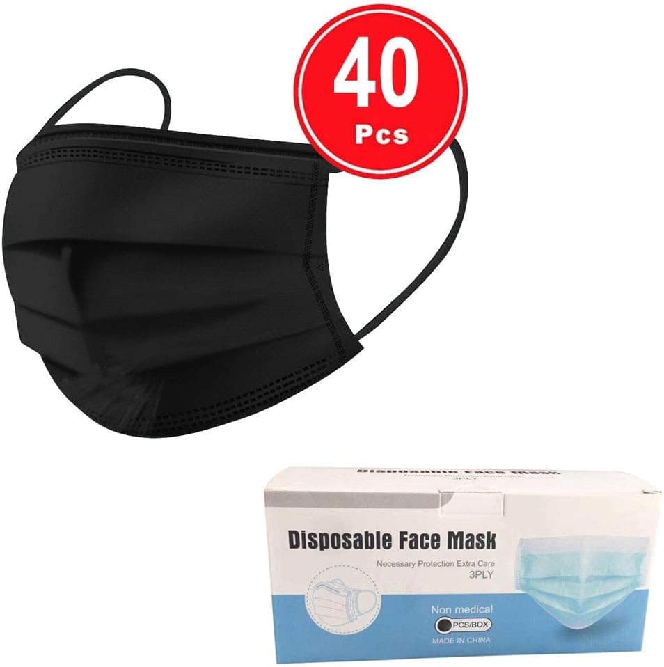 Ecnobia 3 Ply Non-Woven, 40Pcs Disposable Face Bandanas, Cloth Covering, No Washable, Breathable and Anti-Haze Dust, for Adults - Black