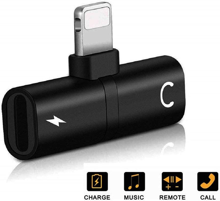 for iPhone Adapter Headphone Jack Adapter for iPhone8/8Plus/7/7Plus/X/XS max/XR 2 in 1 Charger Cable Jack Dongle Earphone Convertor Connecter AUX & Audio Accessories Fast Car Adapter Splitters-Black