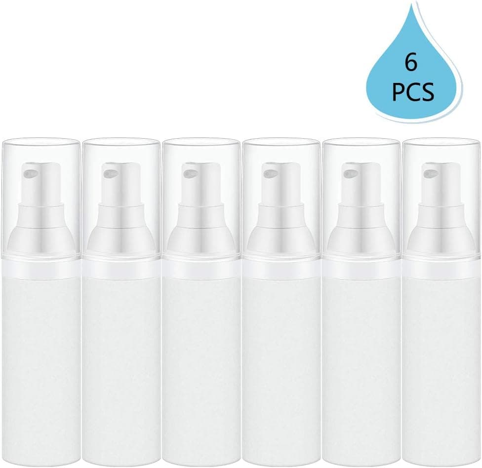 1 OZ Airless Pump Frosted Bottle Empty Refillable Travel Lotion Containers. Plastic Cosmetic Dispenser for Liquid foundation, Lotion, Essential oil, Shampoo (Pack of 6)