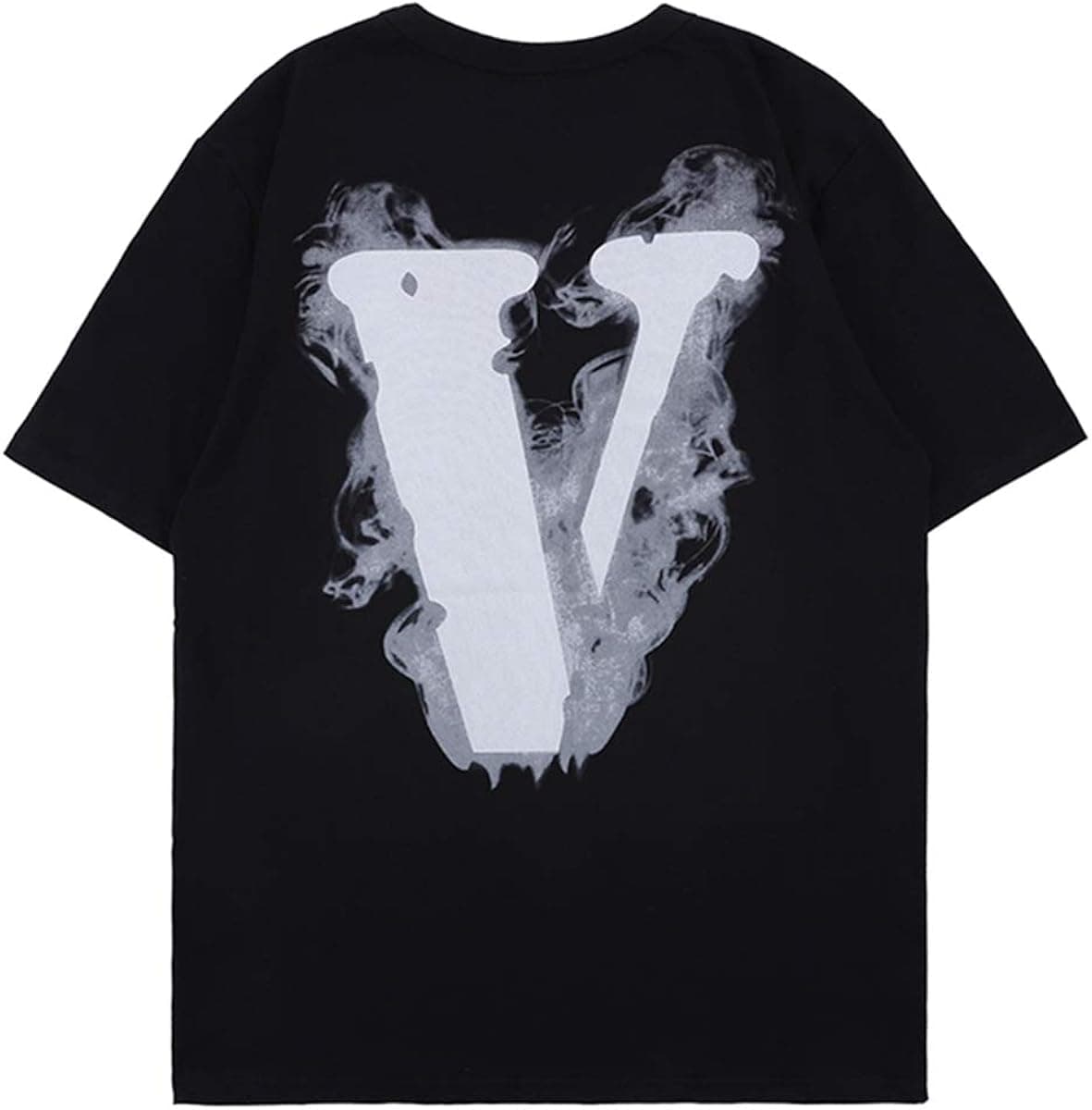 NAGRI V Letter T-Shirt Men's Graphic Print T Shirt Hip Hop Smoke Angel Wings Short Sleeve Tee Black