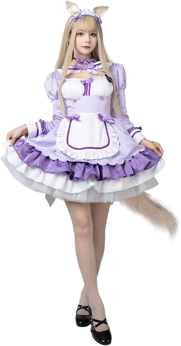 Cosfun Coconut Cosplay Costume Maid Dress with Cat Ear Tail Apron Set C00660
