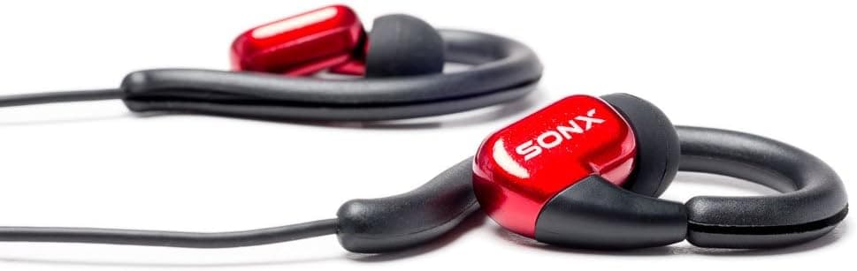 SONXTRONIC XDR-1000 BB Premium Fashion Soft Touch Earhook Earbud Sport Running Headphones with Microphone Bass Boxes Design Red